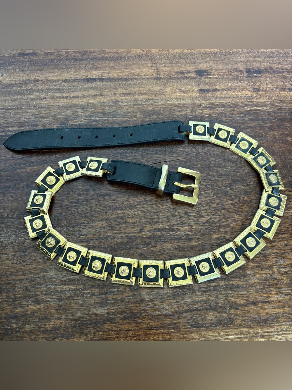 Vintage 90s Versus Gianni Versace Belt Leather Black/Gold Size 44/30 Italy